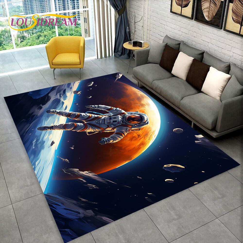Astronaut Traum Universum Raumfahrer 3D Weltraum Cartoon Teppich für Wohnzimmer Schlafzimmer Dekoration, Rutschfest für Sofa Fußmatte Kinder