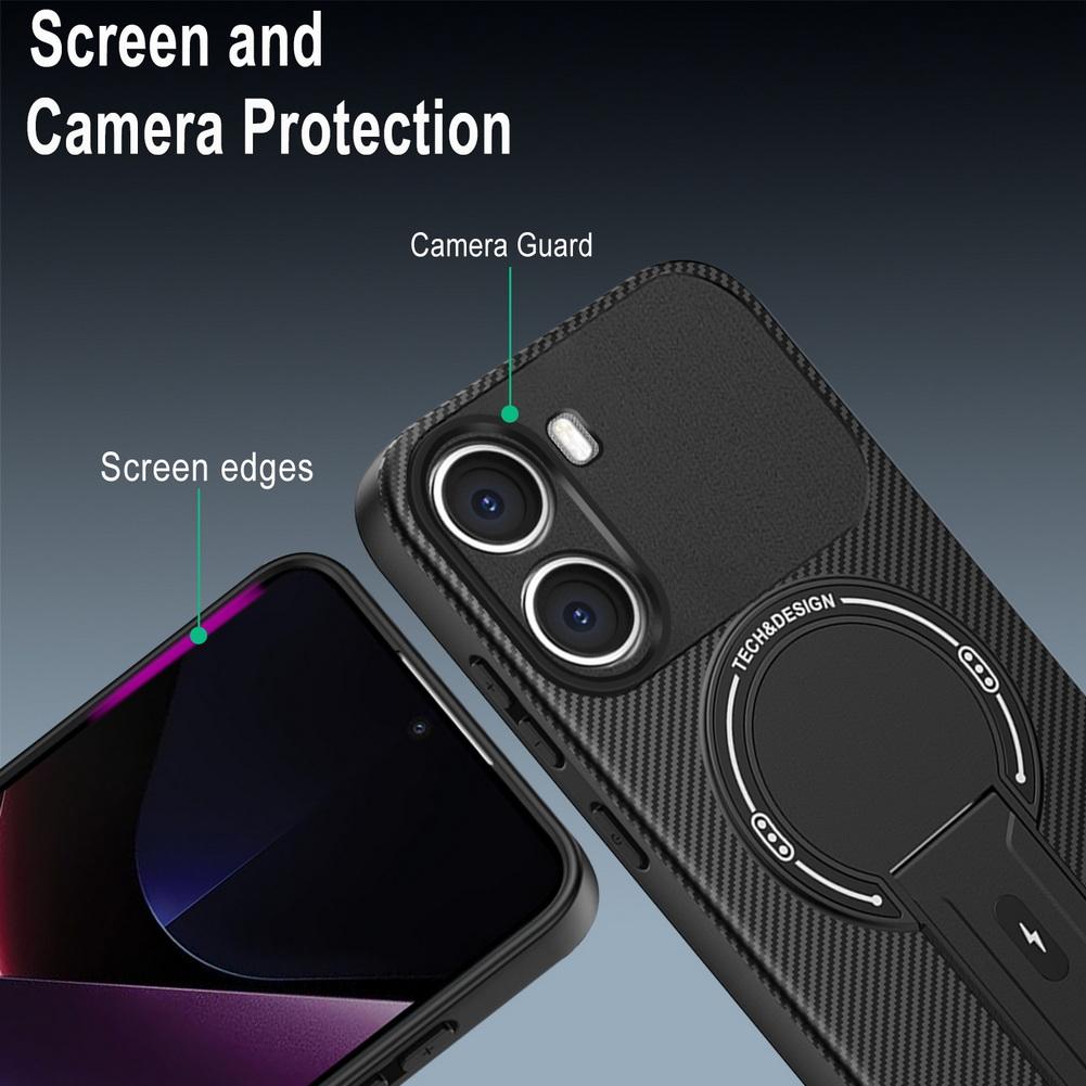 Carbon Fiber Invisible Stand Holder Built-in Magnetic Ring Case for Poco F7 Ultra POCO F7 Pro X7 Pro M6 C75 C71 C65 C61 Cover