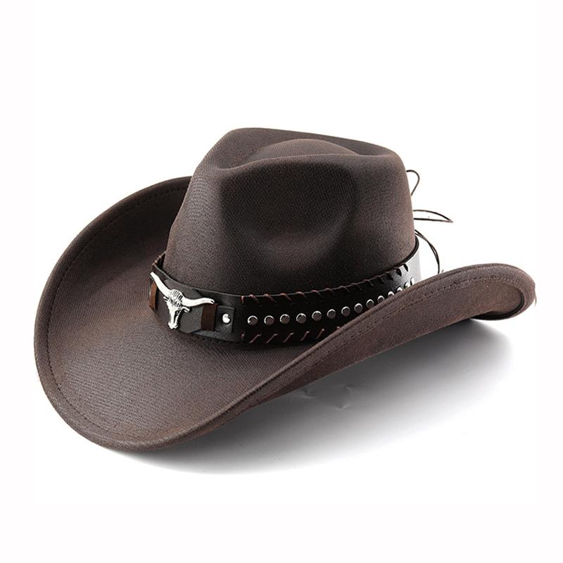 Faux Leather Western Cowboy Hats with Cow Band Vintage Roll Brim Gentleman Cowgirl Jazz Hat Outdoor Travel Party Street Hat