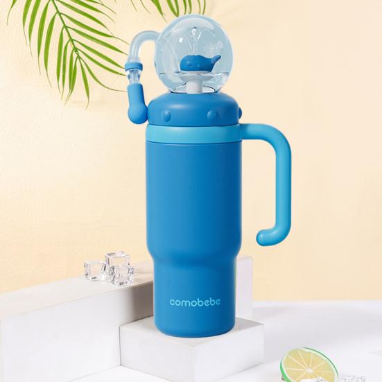 Velrybí fontánový kelímek 710ml Nerezový hrnek na pití se zábavným fontánovým efektem Nepropustný Kelímek se slámkou odolný proti rozlití pro děti dospělé