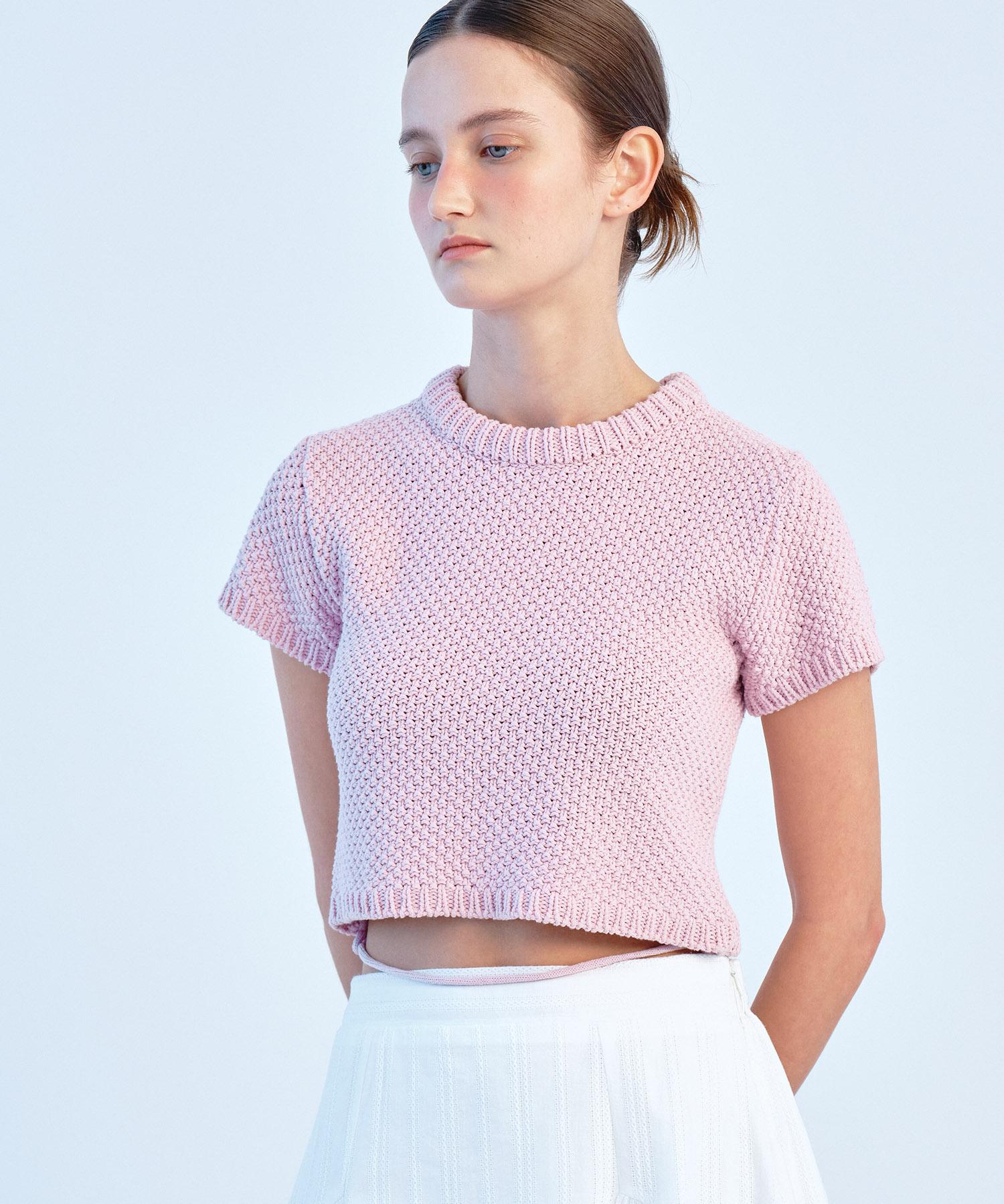 Soire String Crop Knit Top - Pink Pink/F