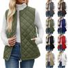 Women's Color Lined Zip Up Sleeveless Quilted Vest Jacket with Pockets
