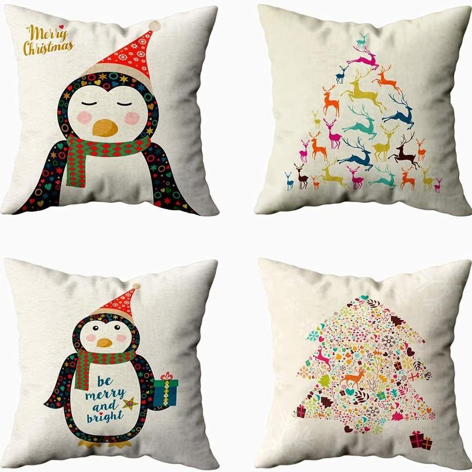 Christmas Cartoon Pillowcase Set Set of Four Home Living Room Decoration Pillowcase Backrest Pad Car Waist