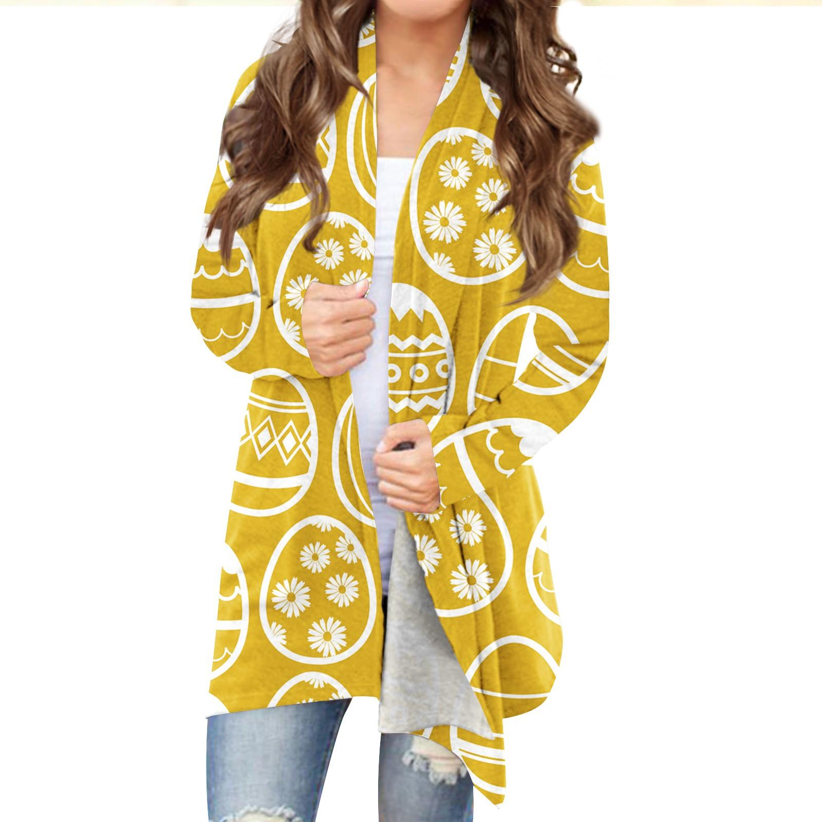 

Женский кардиган с пасхальным принтом и длинными рукавами спереди, легкая куртка с принтом XL жёлтый
