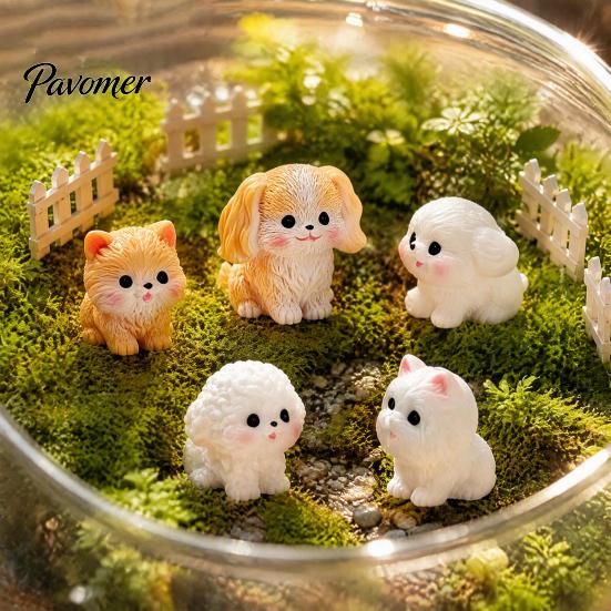 Small Decorative Figurines 2Pcs Mini Dog Figurines, Cute Resin Puppy Miniature Animal Figures, Car Dashboard Decorations Ornaments for Micro