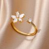 Gold stainless steel fashion lip flower ring female niche light luxury high sense does not fade opening