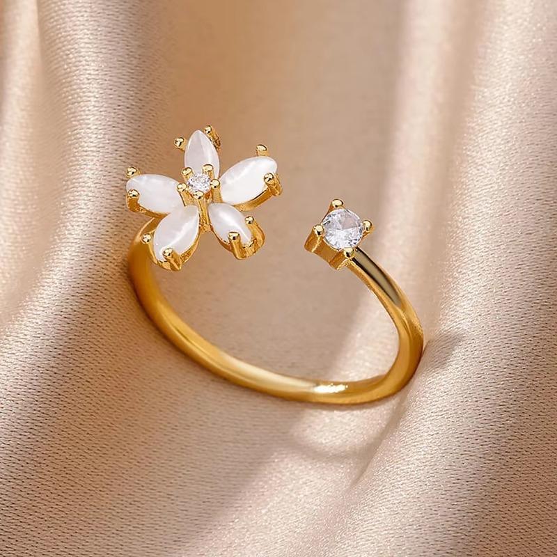 Gold stainless steel fashion lip flower ring female niche light luxury high sense does not fade opening