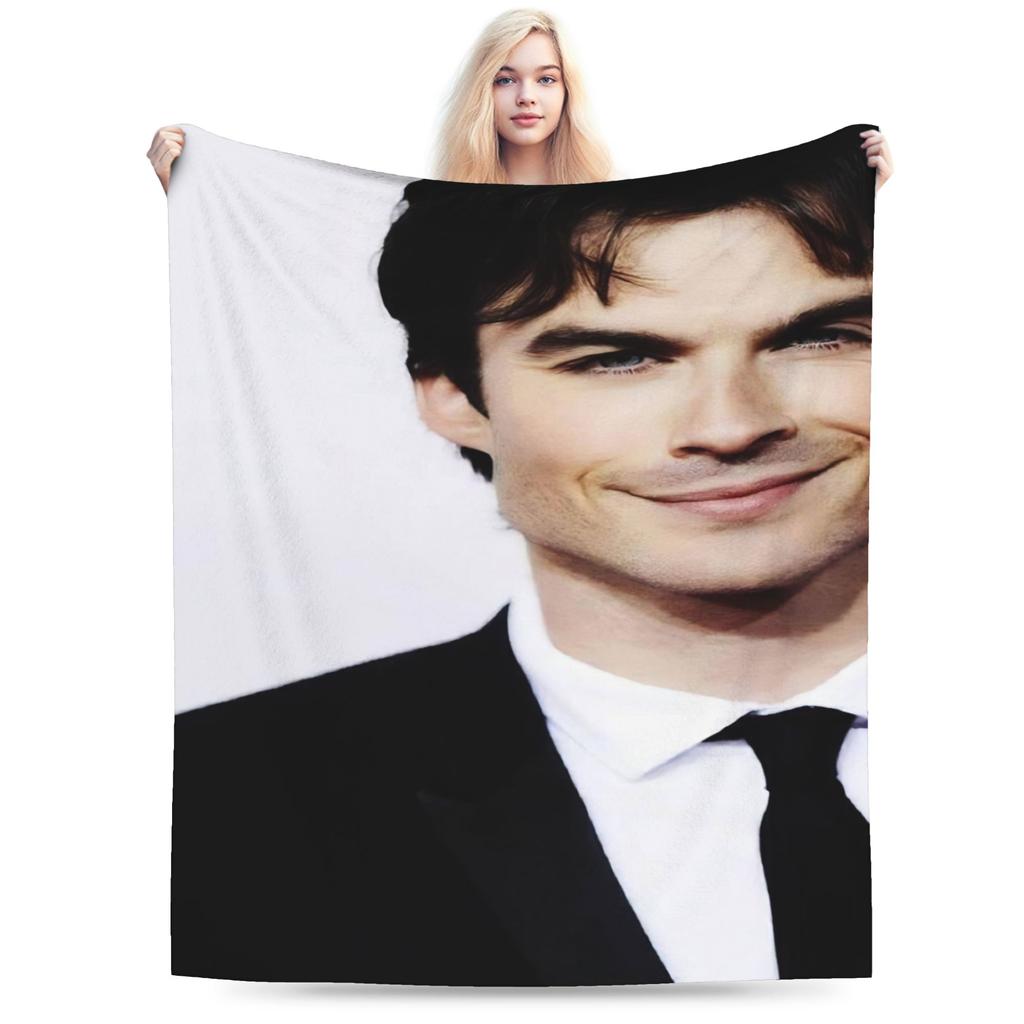 Damon Salvatore Flannel Blankets Winter  Soft Throw Blanket for Girls Boys Bedroom Graphic Bedspread Sofa Bed Cover