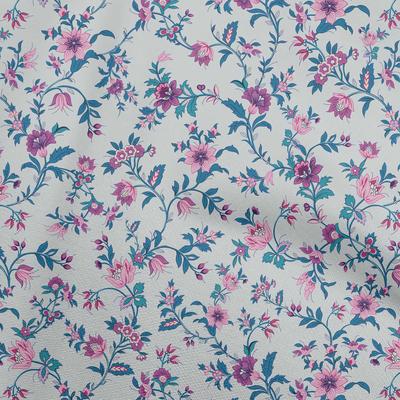 Cotton Flex Light Gray Fabric Jacobean Floral Sewing Material Print Fabric By The Yard 40 Inch