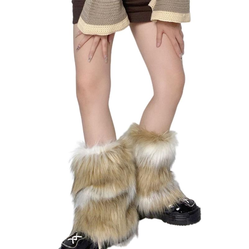 Flauschige Beinwärmer Damen Herbst Winter Vintage Kunstpelz Plüsch Stiefelstulpen Manschetten Wadenlänge Hipster Warme Socken Streetwear