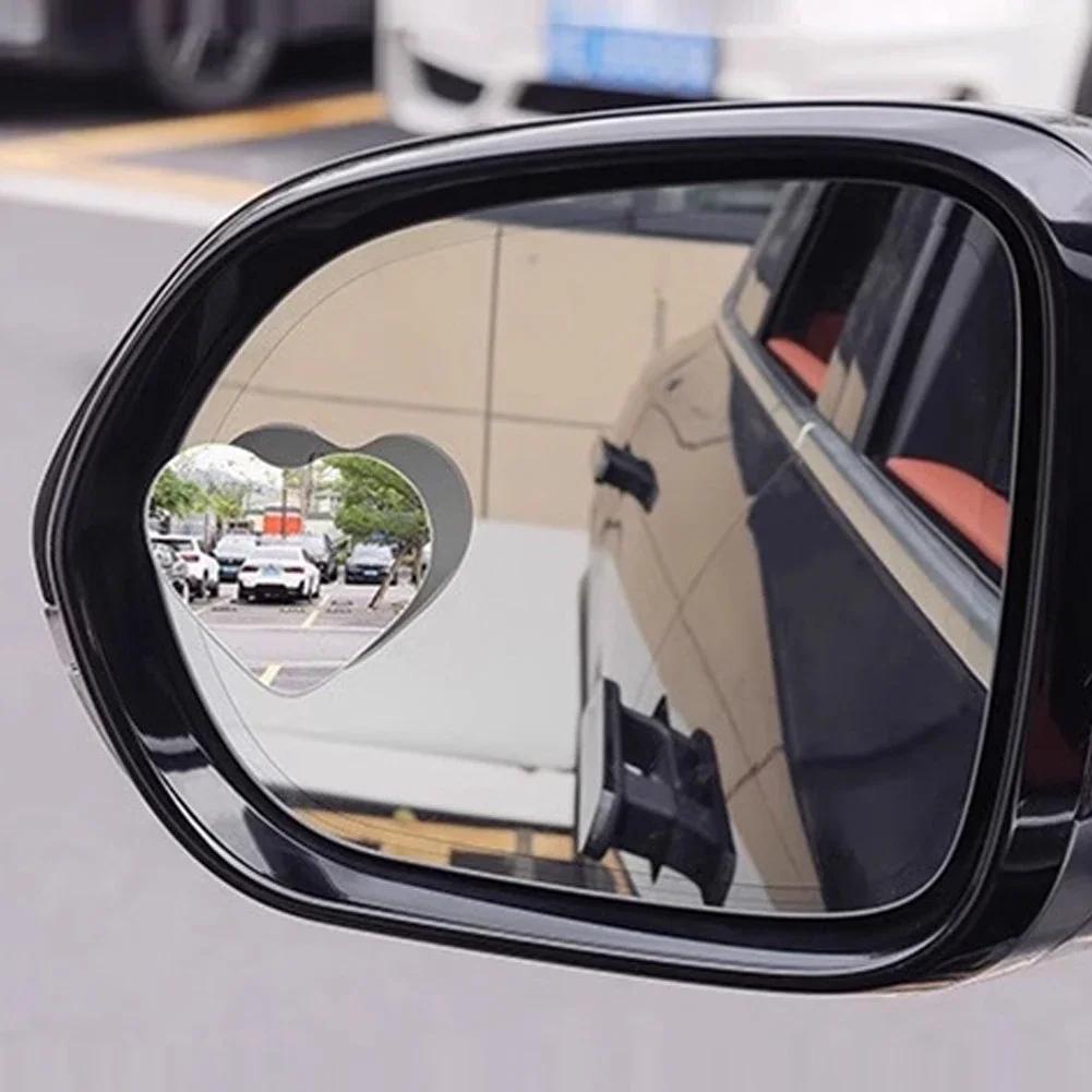 2PCS Adjustable Heart Shaped Car Reversing Aid Rearview Convex Mirror Car Blind Spot Rearview Mirror 360 Degree