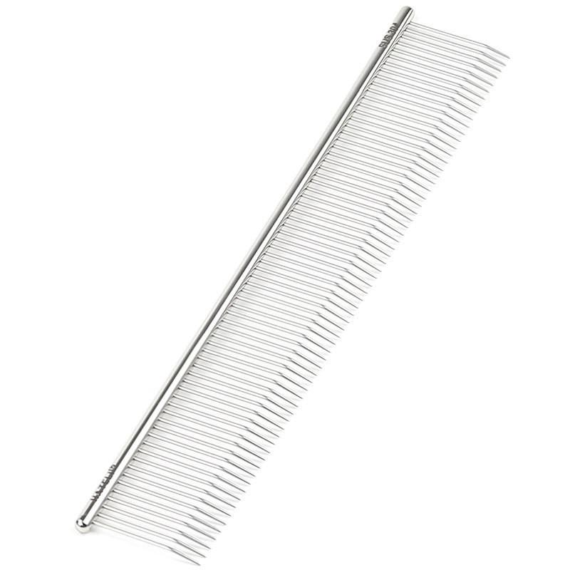 Stainless Steel Pet Grooming Comb Long Hair Cats Dogs Detangling DemattingBrush With Curved Tip Straight Edge Handle