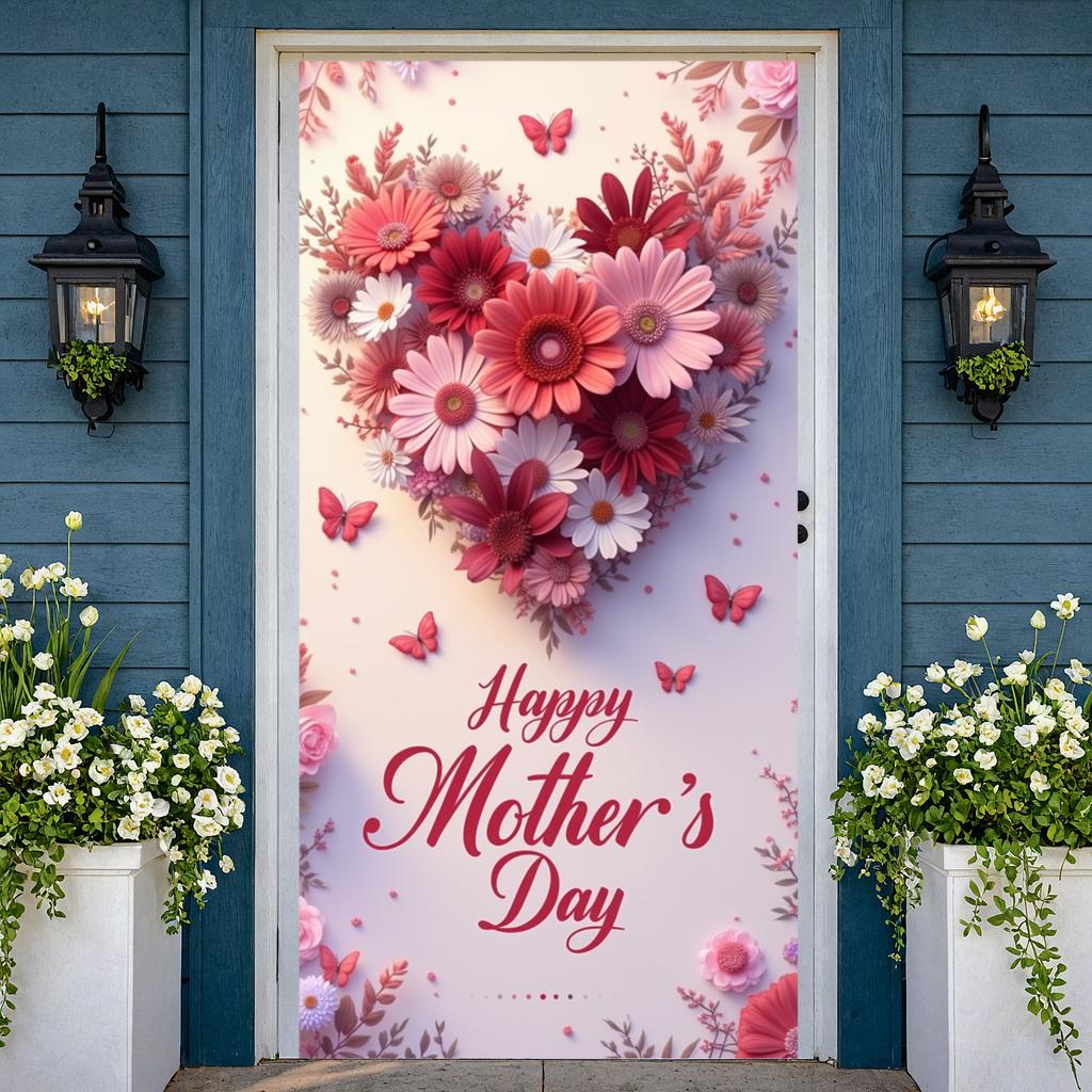 Love Mom Banner Purple Lavender Mother Honor Banner Mom Greeting Display Red Berries Happy Mother's Day Banner For Mother's