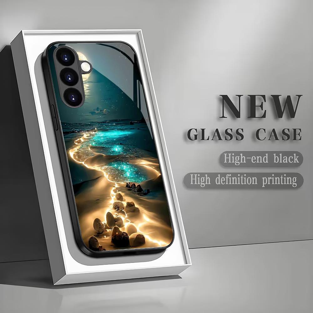 

Закаленное стекло с рисунком пляжа для телефона, подходит для Samsung Galaxy S26 S25 S24 S23 S22 S20 FE/Ultra/Plus5G, противоударная задняя крышка GalaxyS25