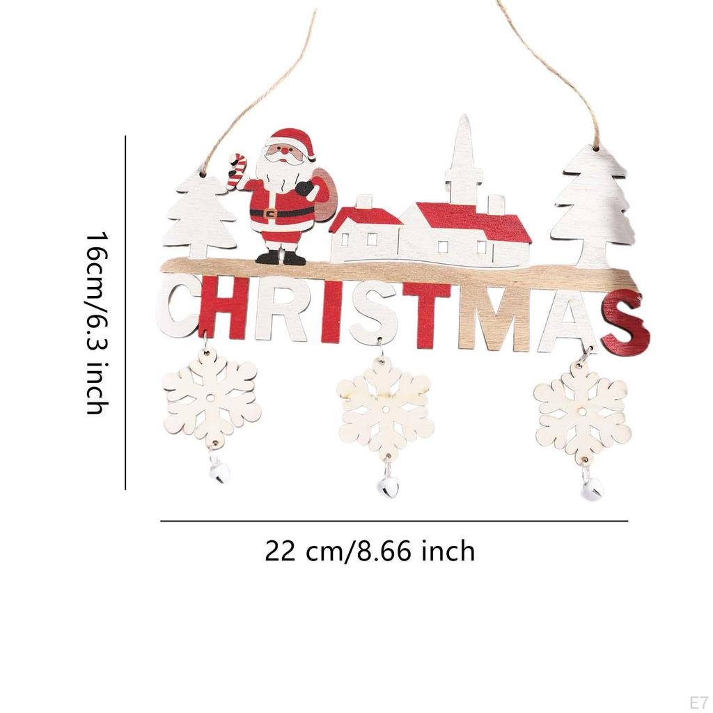 Wooden Christmas Hanging Ornament with Bells, Sign, Door Sign for Porch, Housewarming,