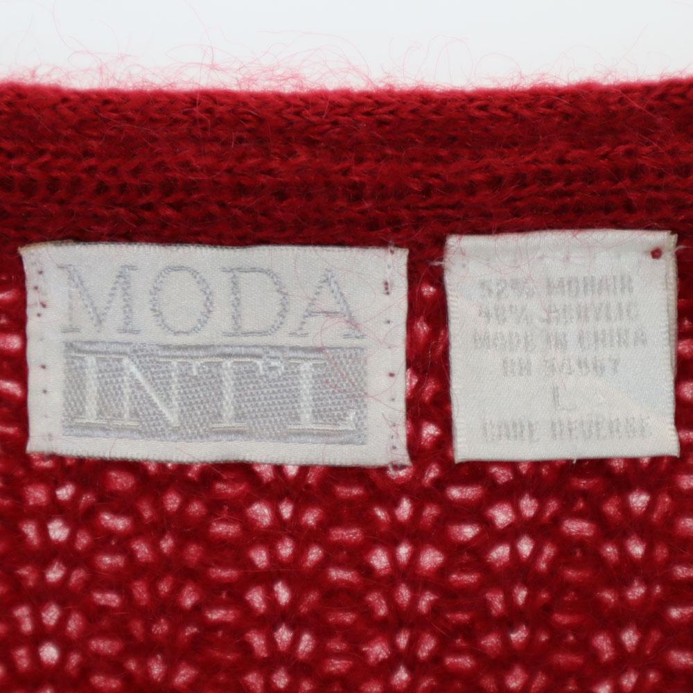 MODA INT'L 80er Mohairmischung Vintage Langarm Strickjacke L Rot Damen Gebraucht