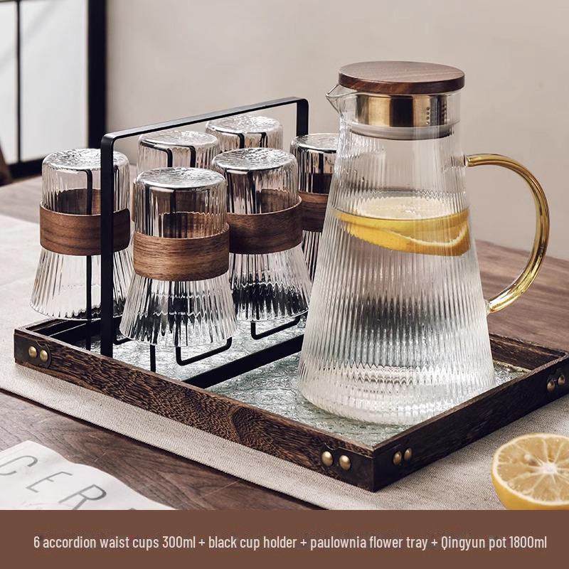 "Gnas Chinese-Style Heat-Resistant Glass Water Cup Set with Kettle - Ideal Gift for Guests"