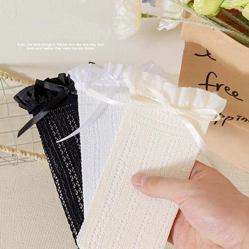 Mädchen Lange Spitze Kniestrümpfe Süße Schleife Jacquardmuster Netzsocke Baby Mädchen Ballett Fischnetz Rüschensocken Lolita Leggings