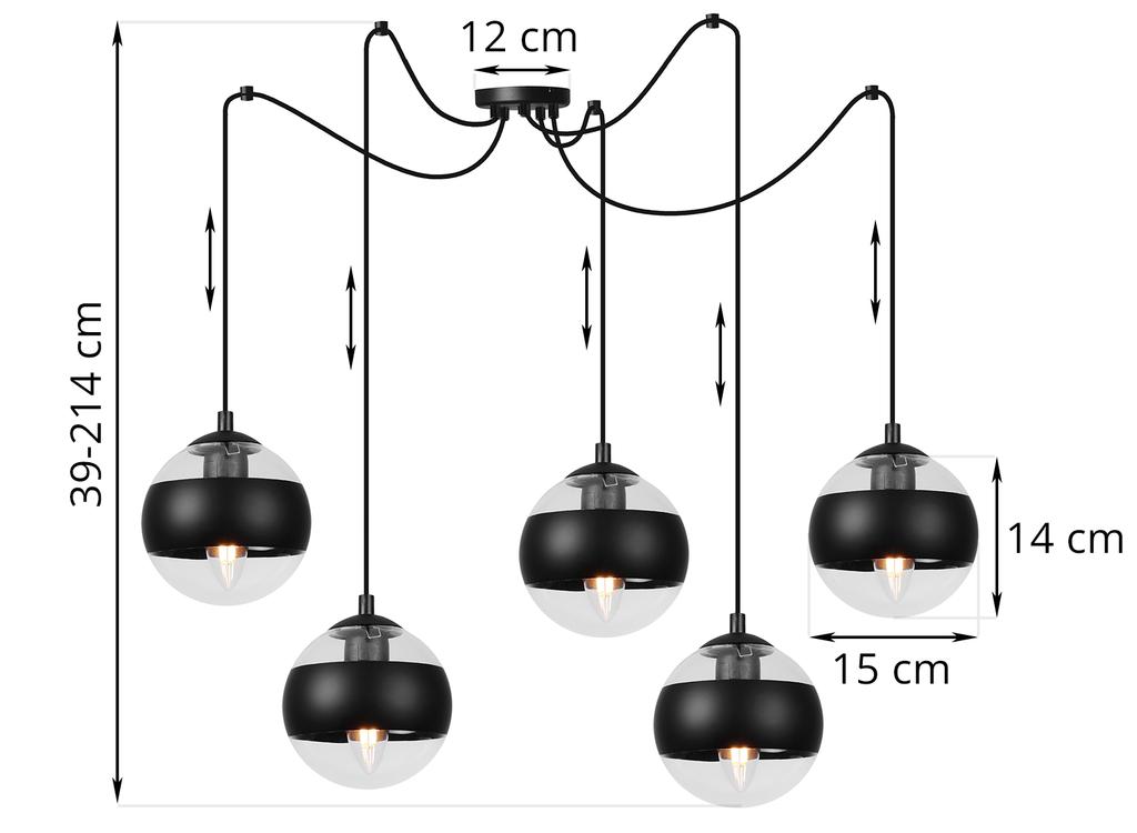 Toledo Spider Hanging Lamp Black 5-Flat Black Lampshade E14
