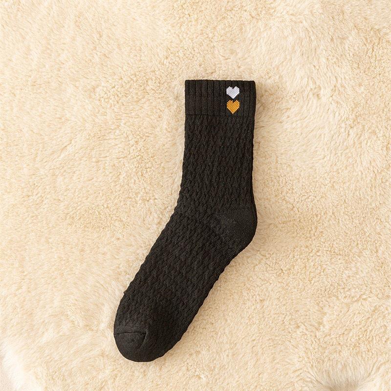 

Women s Autumn and Winter Fleece Thickened Mid-calf Socks, Warm Heart Solid Color Anti-slip Cashmere Socks, Pile Socks 1 pair чорний