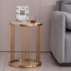 Slate/sintered stone round side/end table with golden stainless steel frame