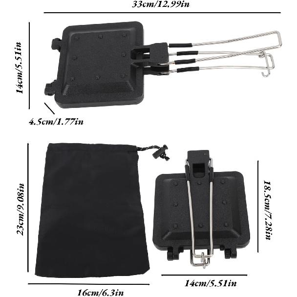 Сэндвичница Mumusuki, Двусторонняя складная походная сэндвичница с антипригарным покрытием, Горячий тостер, Сковорода-перевертыш для плиты, Нержавеющая, со складной ручкой для
