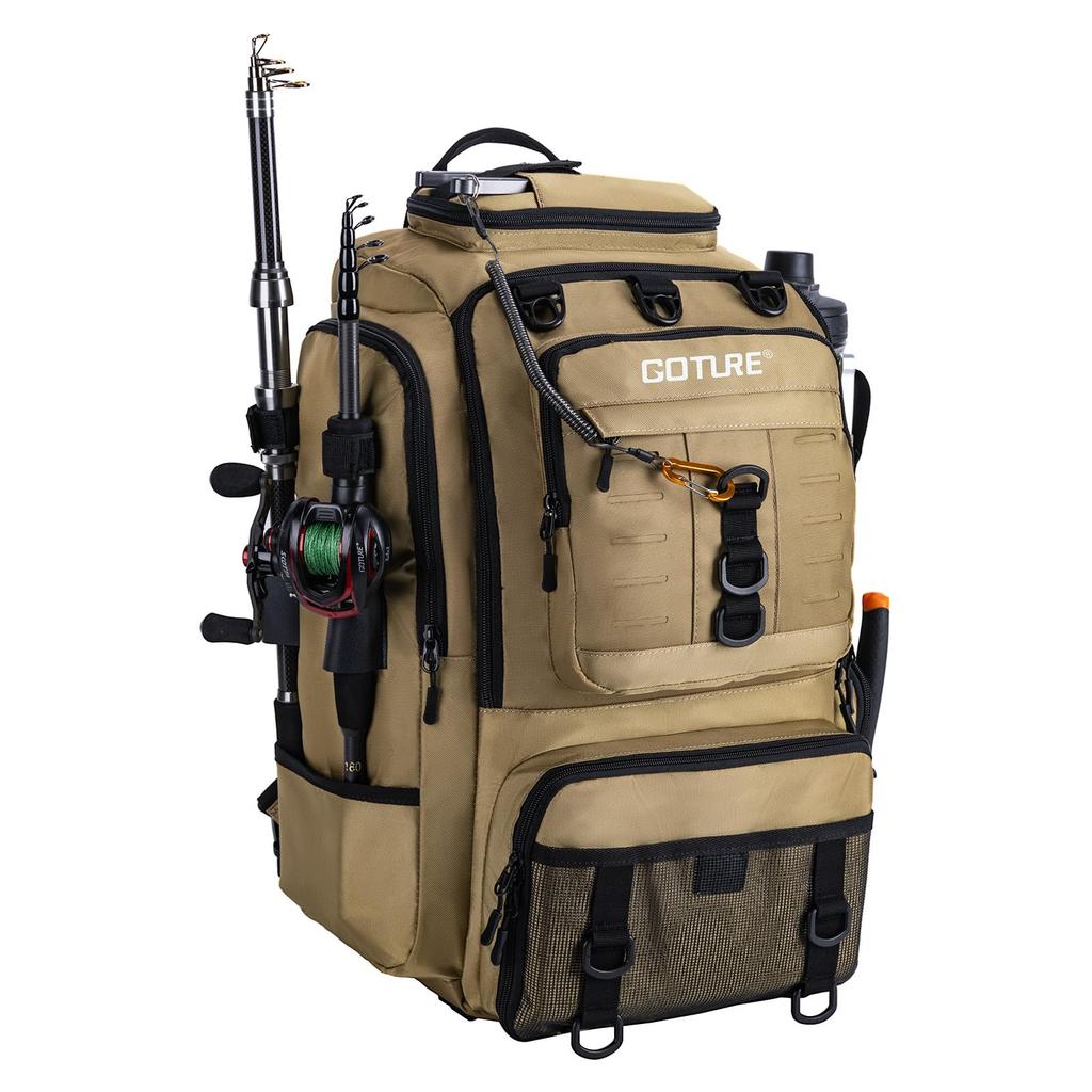 Goture Water-Resistant Fishing Backpack Lightweight Large Hiking Hunting Bag with Rod Holder Adjustable Tackle Storage Pack
