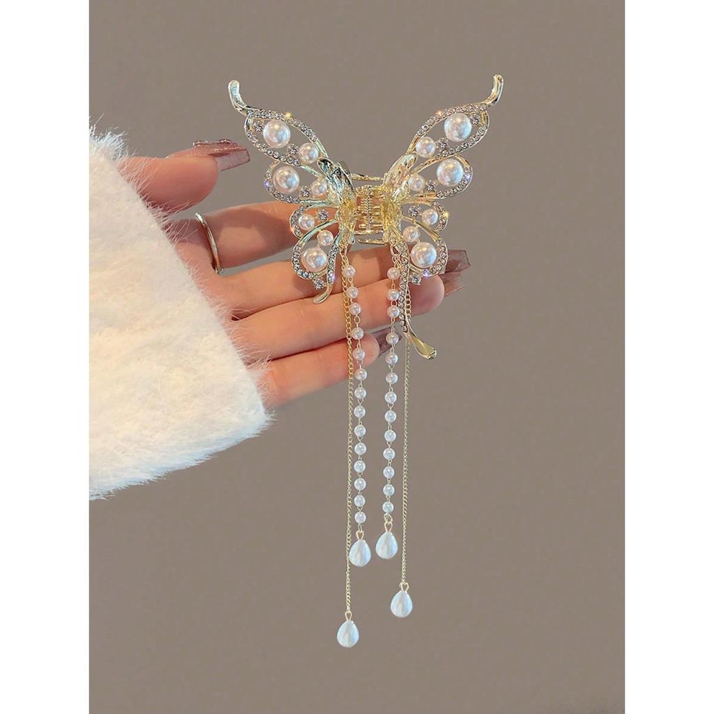 1 Pcs Fashion Exquisite Artificial Pearl Tassel Crystal Butterfly Hair Claws For Women Girls Party Hair Accessories