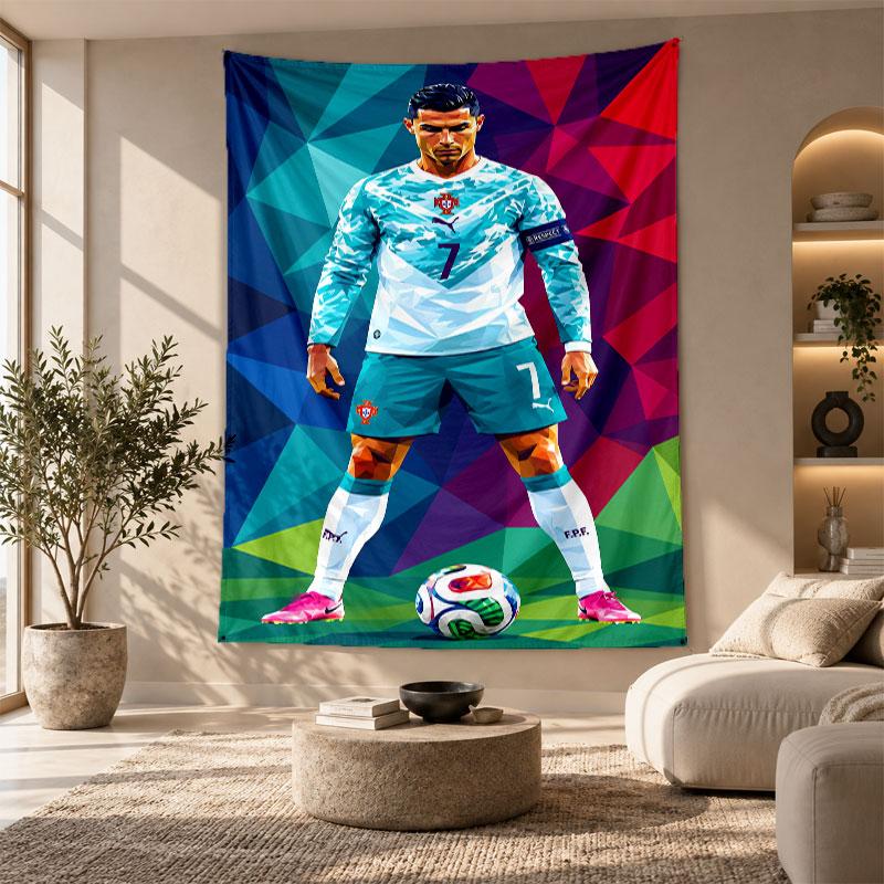 Decorative Tapestry,Cristiano Ronaldo Printed Wall Art, Lightweight Wall Hanging For Bedroom Background