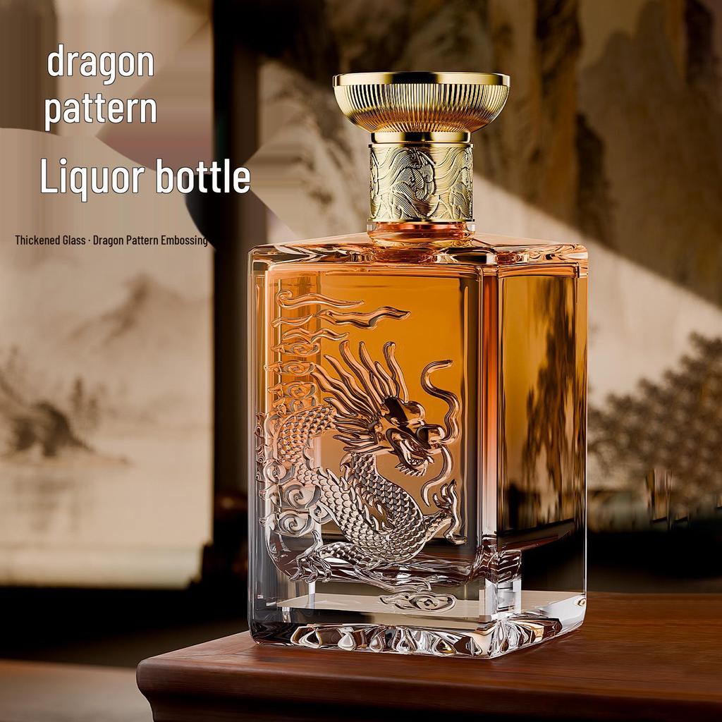 Dragon Pattern Embossed Thick Glass Baijiu Bottle - Ideal for Weddings & Banquets