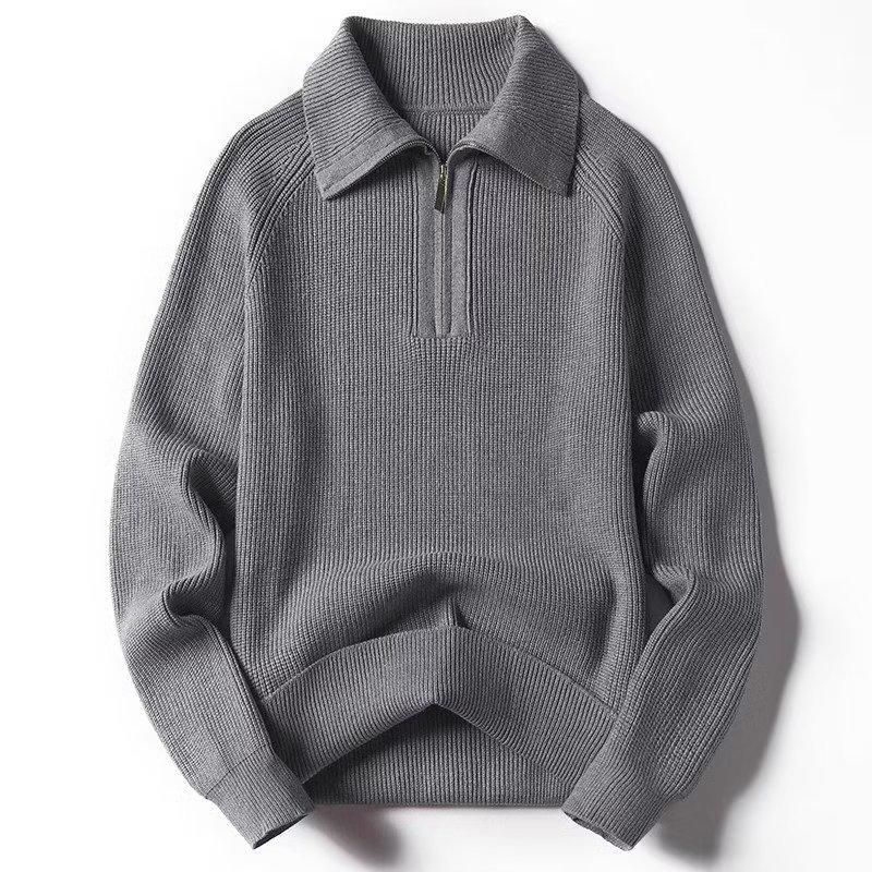 

Мужская куртка-свитер в корейском стиле с застежкой-молнией и высоким воротником - 2023 г., модный свободный однотонный цвет для весны и осени L серый