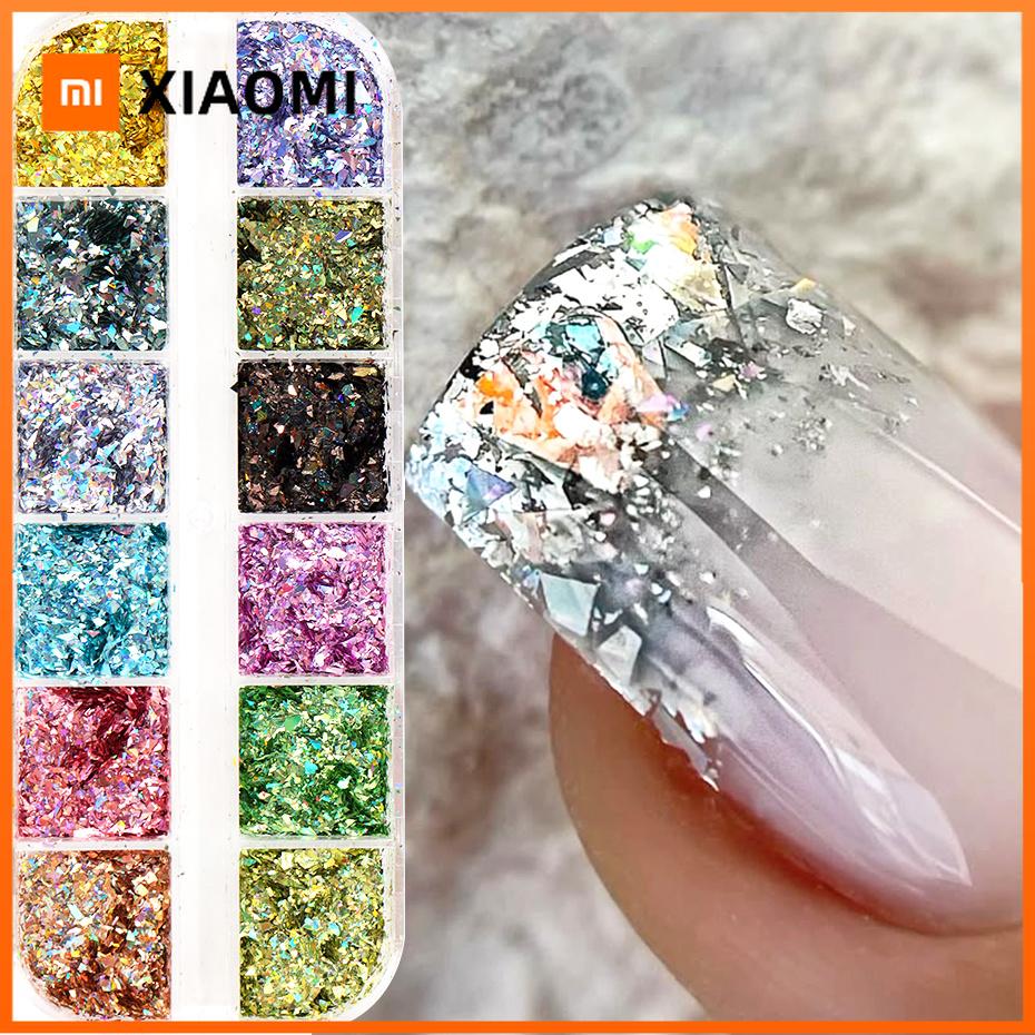 Xiaomi 12 Grids Holographic Glitter Nail Art Sequins Sparkly Irregular Nail Flakes Powder Nail Art Mermaid Makeup Manicure Decorations