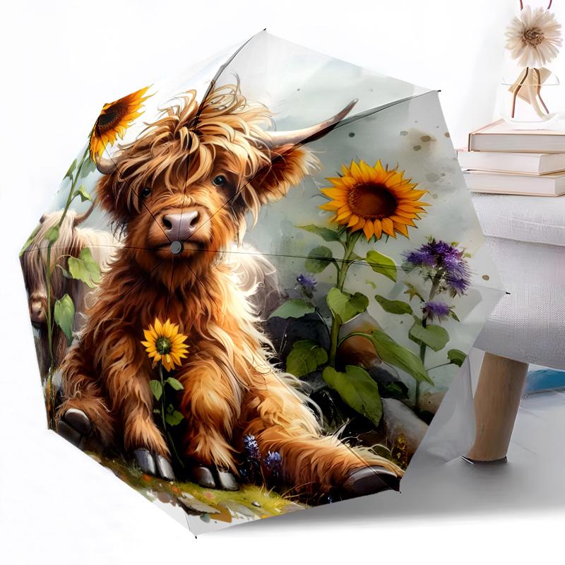 Cows in Flower Field Outdoor Automatic Umbrella Retractable Design with 8-Rib Durability Lightweight Perfect Gift for Friends Family
