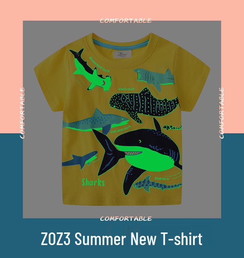 Children's Glow-in-the-Dark Shark Print Summer T-Shirt 2026