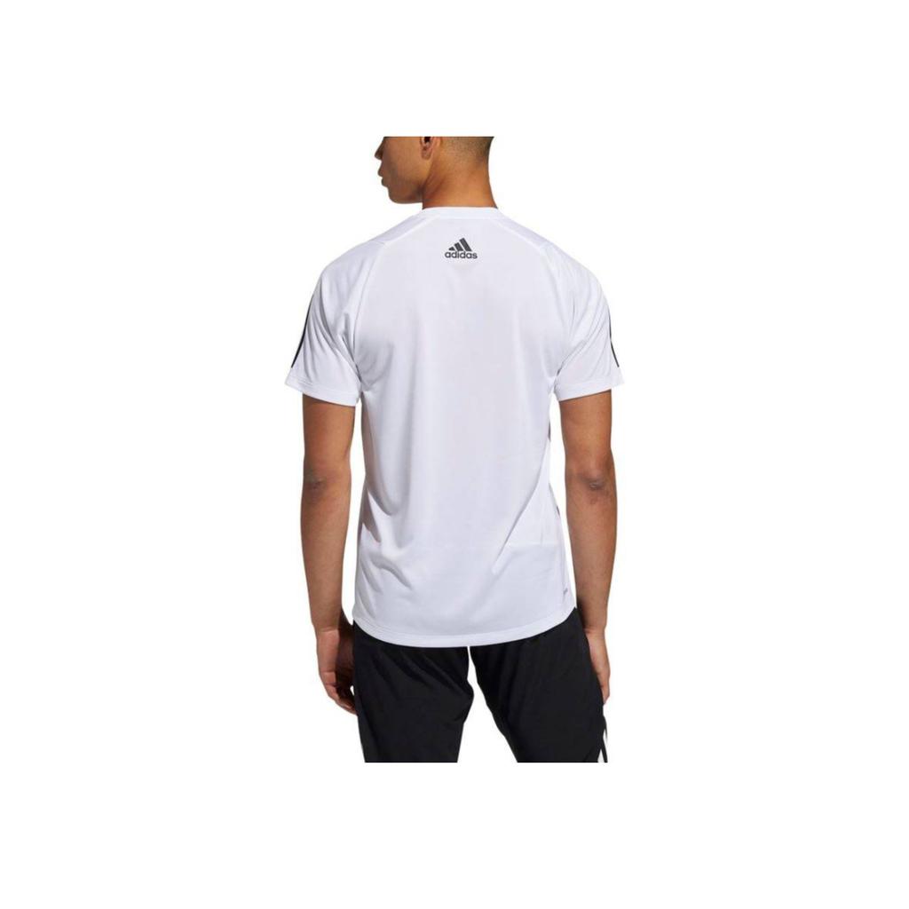 Adidas Striped Logo Print Casual Crew Neck T-Shirt Men Tops White GL8919