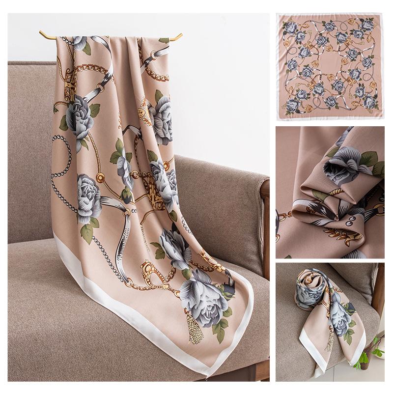 90cm Large Square Scarf Silk With High-end Feel Imitation Women's Summer Thin Versatile Sun Protection Shawl Women
