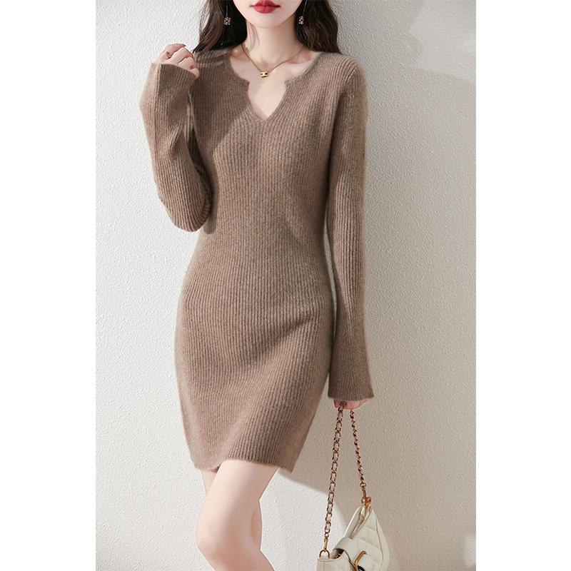 Women's Cashmere Dress Qinghe Cashmere 30% Cashmere 70% Wool Autumn and Winter Cashmere Skirt Soft and Warm