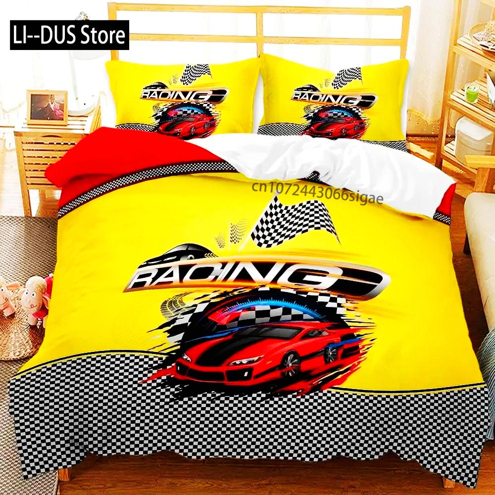 Race Car Extreme Sports Cool Car Sports Bedding Set Boys Girls Twin Queen Size Duvet Cover Pillowcase Bed Boys Adult