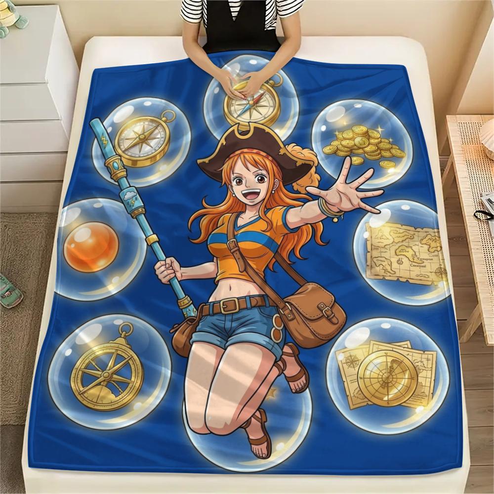 One Piece Poster Flannel Blanket Cute Printed Pattern Great For Sofa Bedroom Chair Bed Picnic Travel -HE64