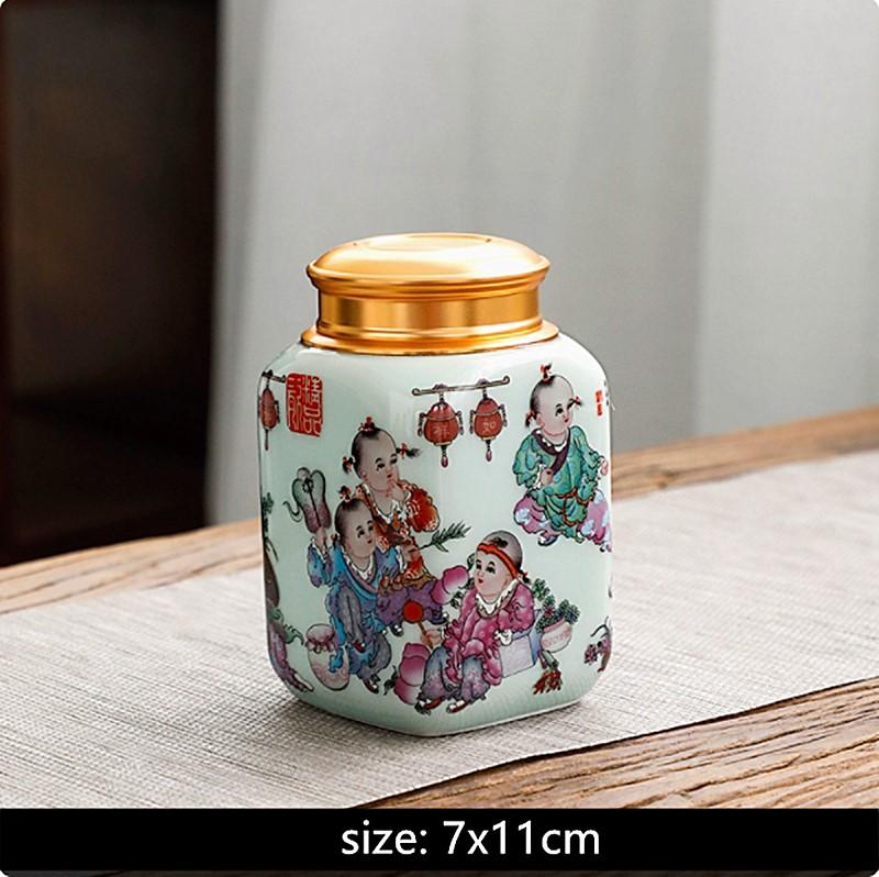 

Double Lid Ceramic Tea Tins Home Sealed Tea Storage Jar Kitchen Spices Coffee Moisture Proof Can Chinese Tea Set Accessories