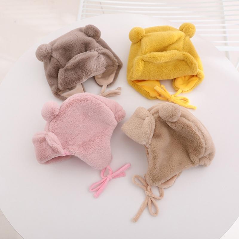 Stylish Kids Bonnet Hat with Earflaps Warm Lined Cap Soft & Warm Bear Baby Hat Ear Protections Cap for Boys & Girls Gift
