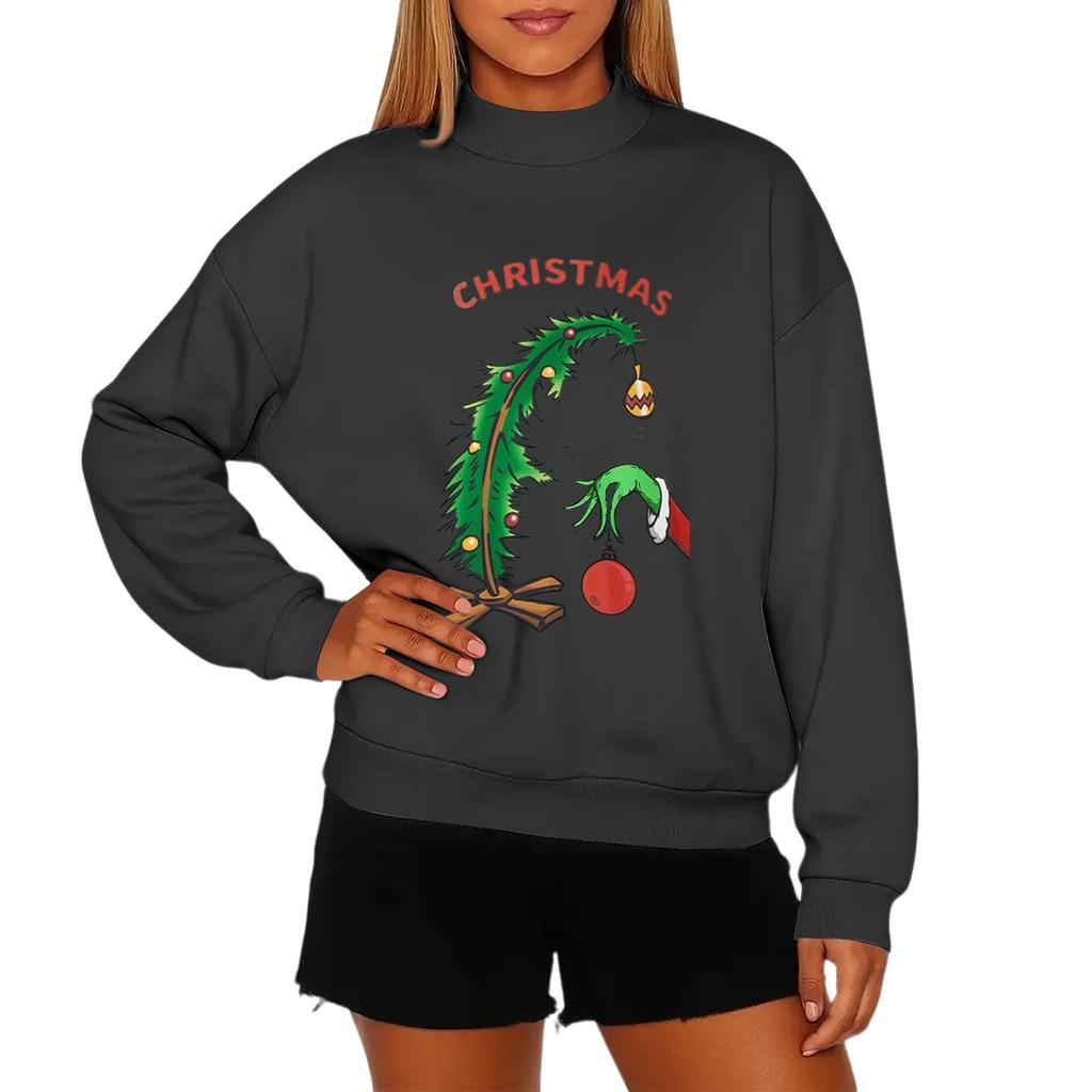 Ladies' Fashionable Casual Round Neck Long Sleeved Christmas Printed Hoodie