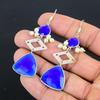 Gift For Women Drop/Dangle Earrings 925 Silver Natural Blue Saphire Gemstone