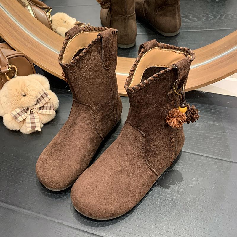 

Maillard retro flat-bottomed inner height-increasing boots for women 2025 new autumn with skirt lace short boots fashion boots for women 40 темно-коричневого