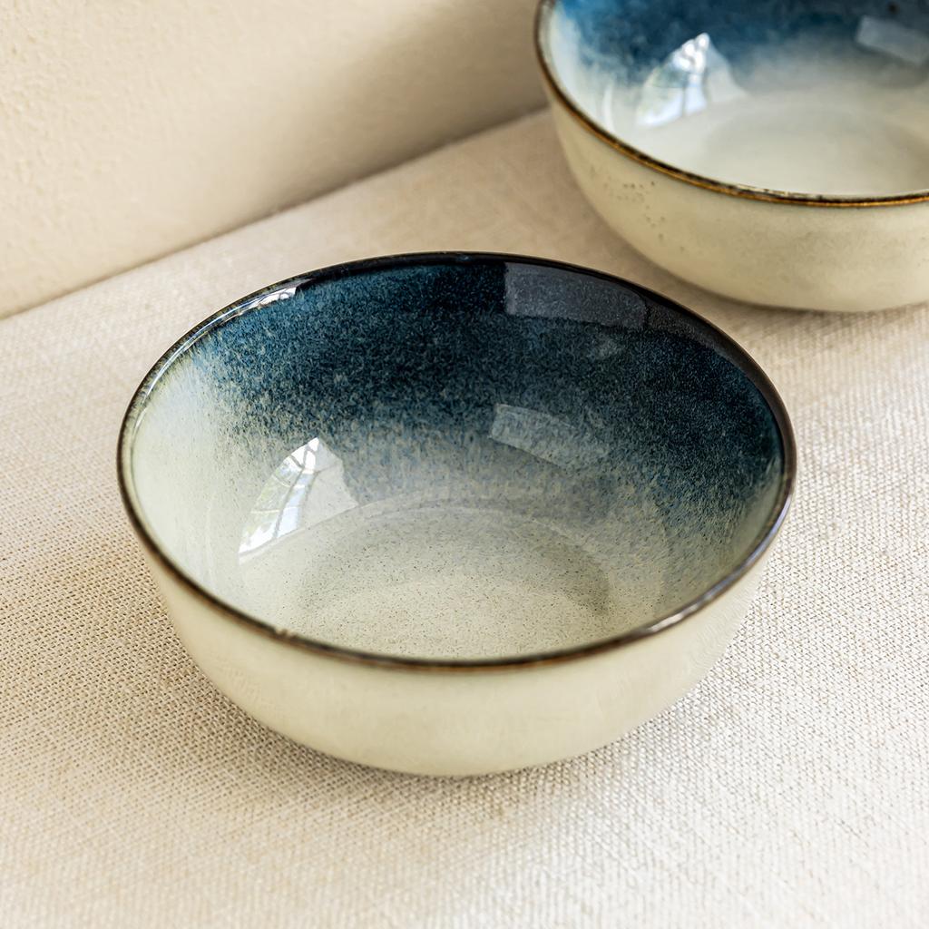 Special Kiln Change Blue Ceramic Bowl Retro Salad Bowl Home Restaurant Tableware Bowl Vegetable Bowl Round Noodle Bowl Soup Bowl