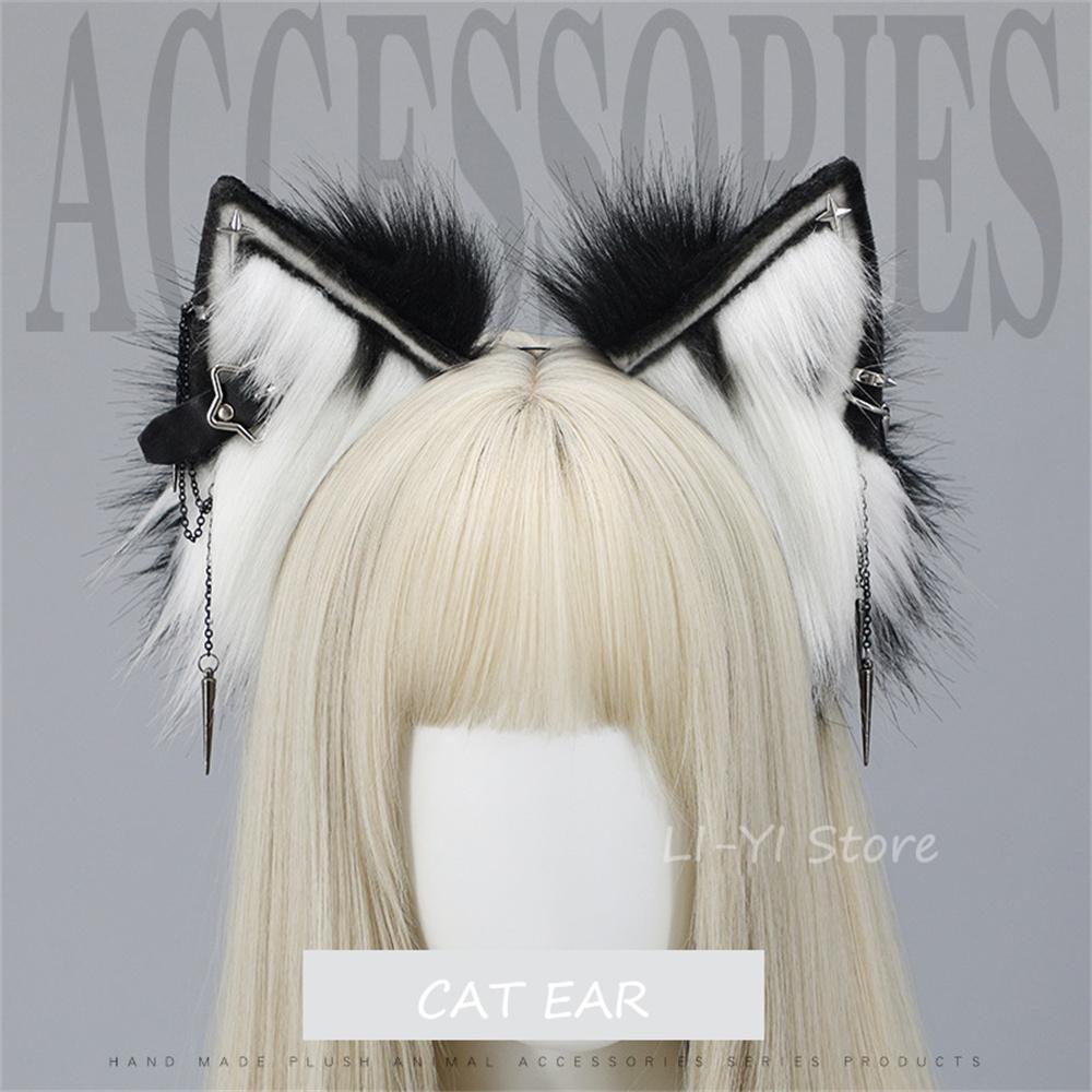 Yiran Sexy Lingerie Unisex Kids Plush Cute Simulation Animal Ears Hair Accessories Y2k Metal Punk Cosplay Comic Expo Prop Furry Cat Ears Headband Cm