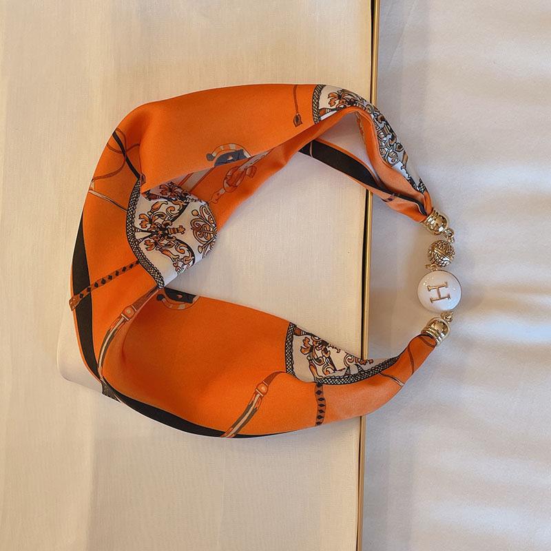 National Style Fragrant Cloud Yarn Magnetic Buckle Necklace Silk Scarf Women'S Summer Pearl Collarbone Chain Versatile High-End Scarf Neck Protection