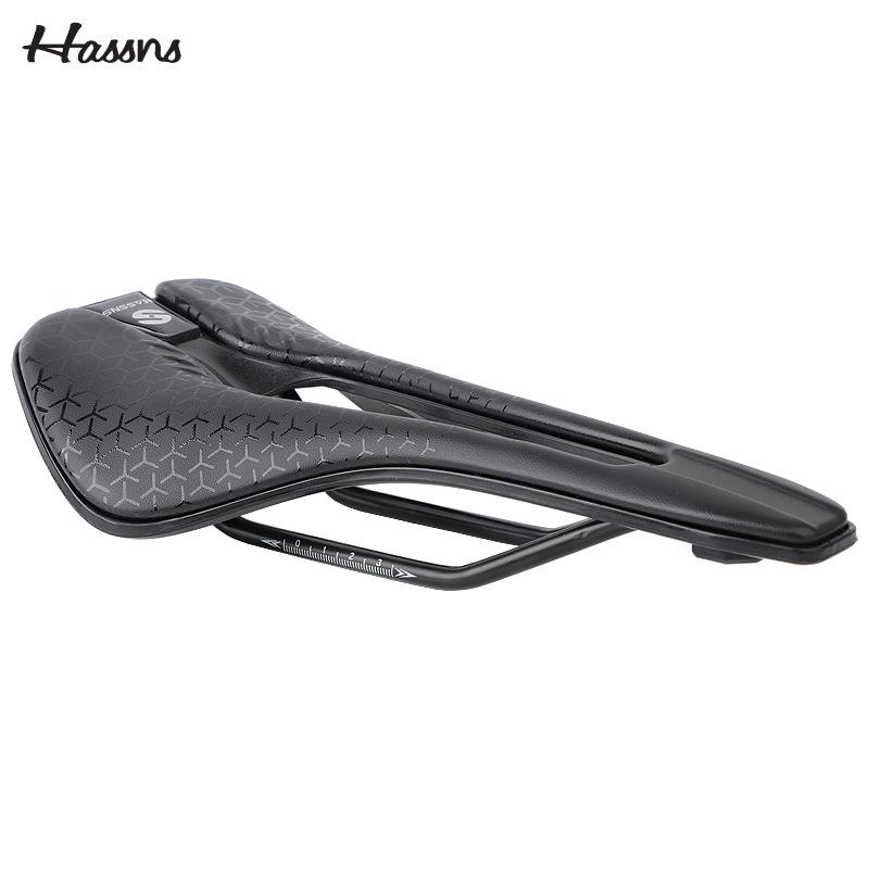 HASSNS Lightweight Mountain & Road Bike Saddle - Comfortable, Breathable Microfiber Leather with Hollow Design.
