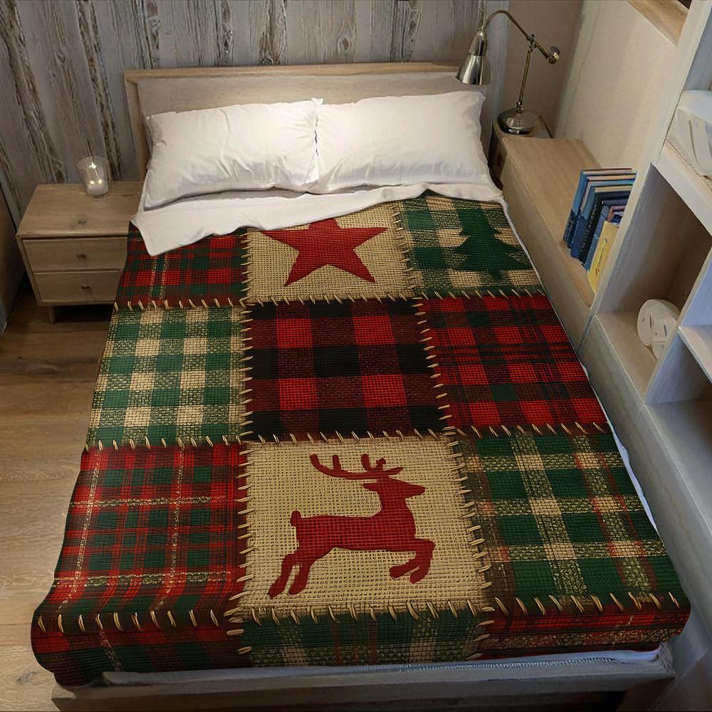 Rustikaler Xmas-Karostoff-Flanell-Decke Warm Weich Halloween Weihnachten Sofa Warm Gemütlich Dekorative Deko Geschenk für Alle Jahreszeiten