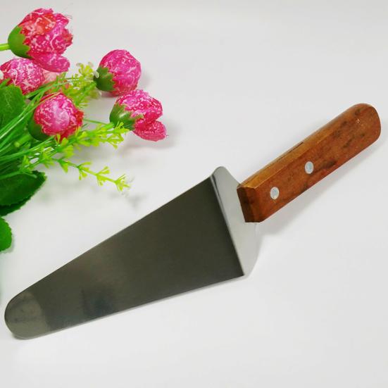 Wooden Handle Stainless Steel Cake Pizza Cheese Shovel Scoop Kitchen Baking